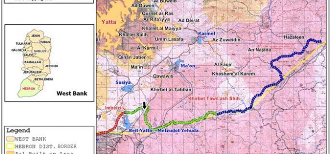 Eastern Wall route in Hebron Governorate defined by New military orders