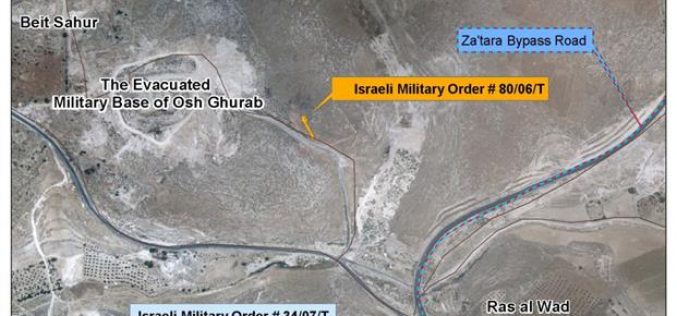 New Israeli Military Orders to put-up Watchtowers to control Bypass road Southeast of Bethlehem Governorate