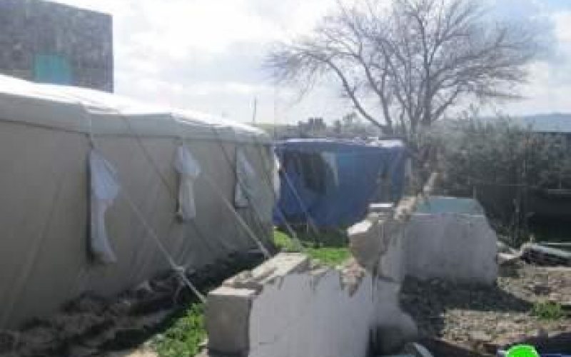 الاحتلال الإسرائيلي يخطر (15) عائلة بدوية  بالقرب من مفرق قرية جبع بهدم بركساتهم الزراعية خلال ثلاثة أيام