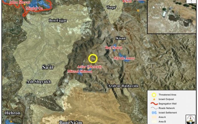 Demolition Orders for Palestinian structures in Al-Qanoub area East of Sa’ir Town