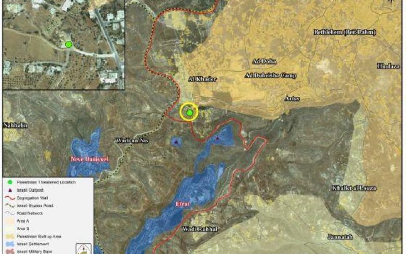 أمر عسكرية اسرائيلي لوقف العمل والبناء يستهدف منشأت في بلدة الخضر