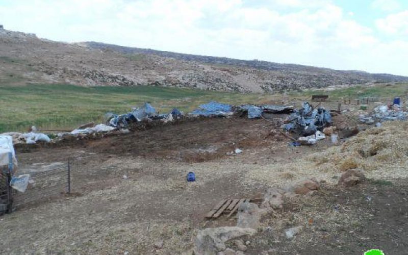 The Israeli occupation demolishes residences and sheds in Khallet Al Karsana