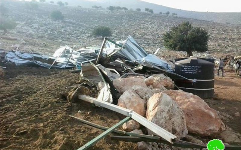 The Israeli occupation demolishes a number of agricultural structures and confiscates tools