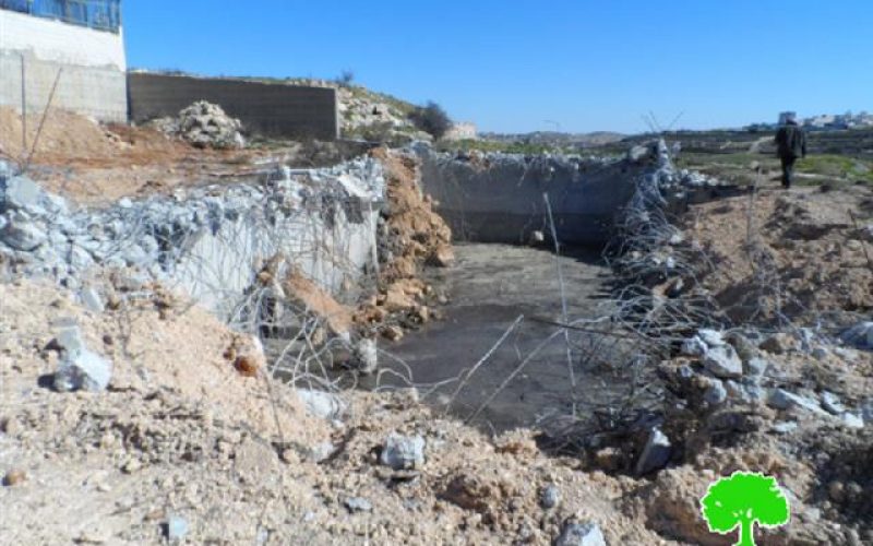 The Israeli occupation demolishes a water cistern in Hebron