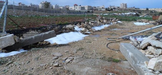 الاحتلال يهدم حاوية حديدية وكوخاً من القصب في حرم الرامة شرق الخليل