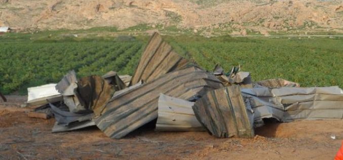Demolition of six agricultural barracks in the Jericho village of Jiftlik