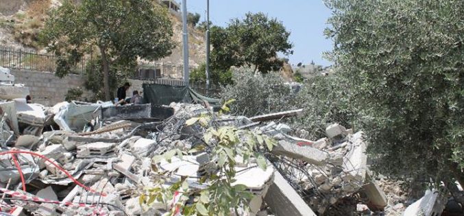 جرافات الاحتلال تهدم مسكناً قيد الإنشاء ومحلين تجاريين في بلدة سلوان
