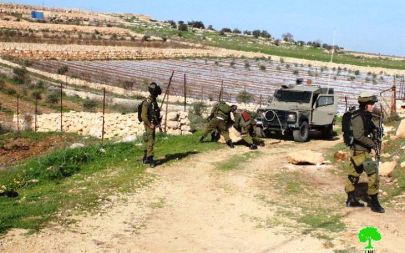 The Israeli Occupation Forces demolish an agricultural structure in Beit Ula village