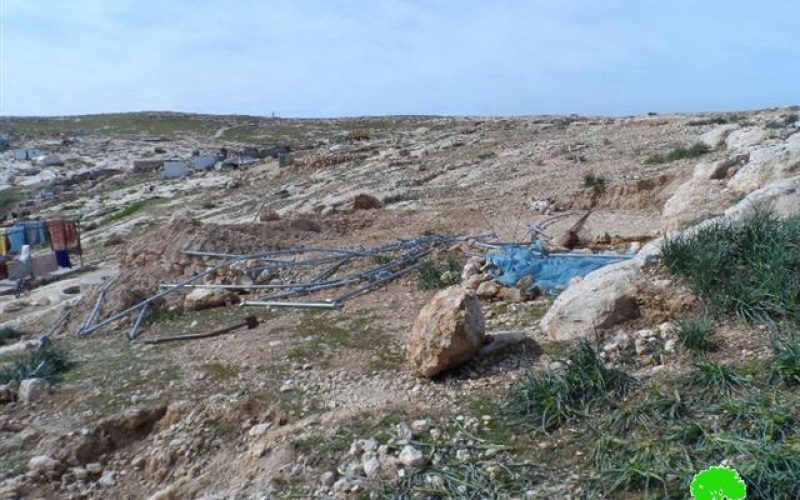 The Israeli Occupation Forces demolish a residential tent in the Hebron town of Yatta