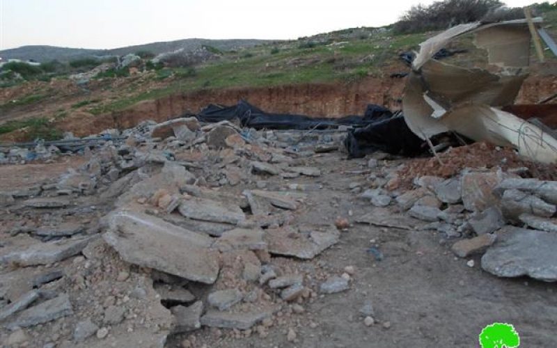 The Israeli Occupation Forces demolish cows farm and vegetables storage unit in Tubas