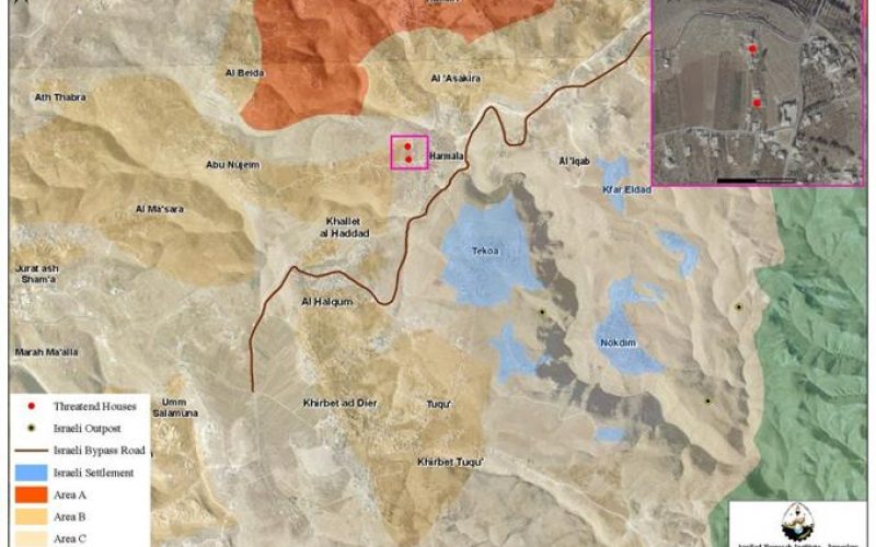Israeli military notifications to halt constructions in houses in Harmala Village, southeast of Bethlehem