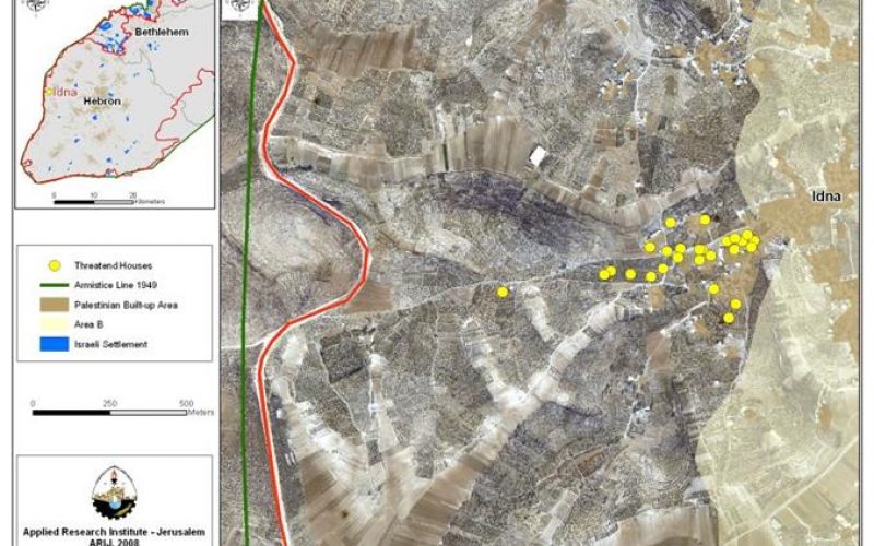 3 Demolishing orders in Idhna Town west of Hebron city <br> ” The Israeli Army notifies 24 Palestinians to halt construction with possible –more likely- demolishing act “