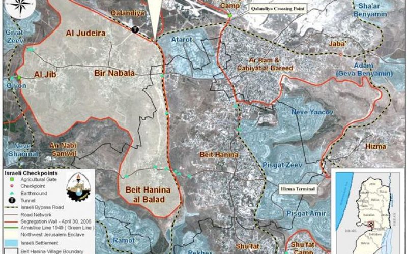 Beit Hanina Town, Israeli Settlements’ occupying its land … A wall dissecting its people and a new Bypass Road increases the suffering of its people.