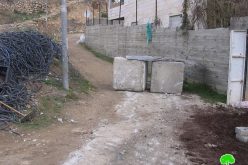 Blocking a road in Tal Rmeida – Hebron Governorate