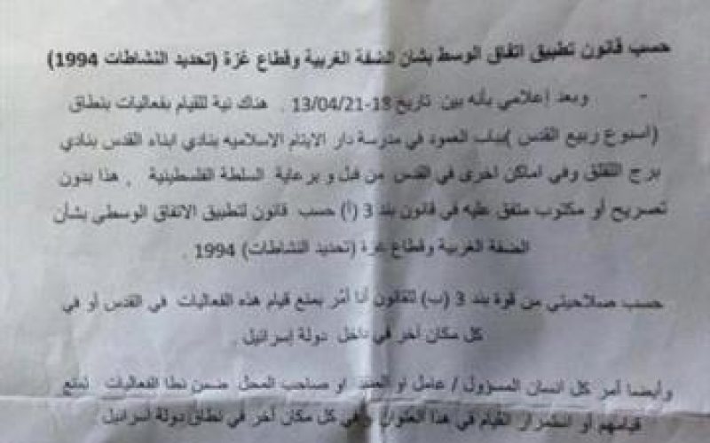 Israeli Violations of Palestinian Rights in the Occupied City of Jerusalem during the month of April 2013