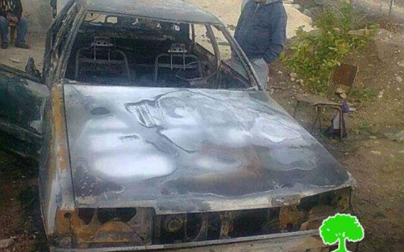 مستمرو دفع الثمن يحرقون سيارة ويخطون شعارات تحريضية على جدران أحد المنازل في قرية جالود