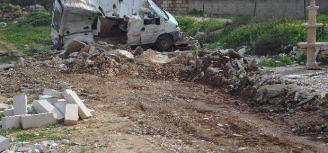 The Israeli Occupation Forces demolish three commercial stores in Ramallah