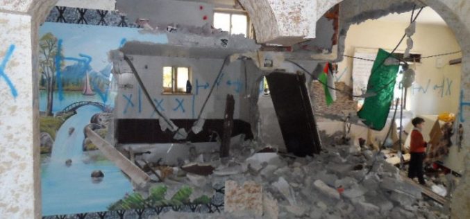 Israeli Occupation Forces demolish the residence of martyr Ehab Maswadeh’s father in Hebron