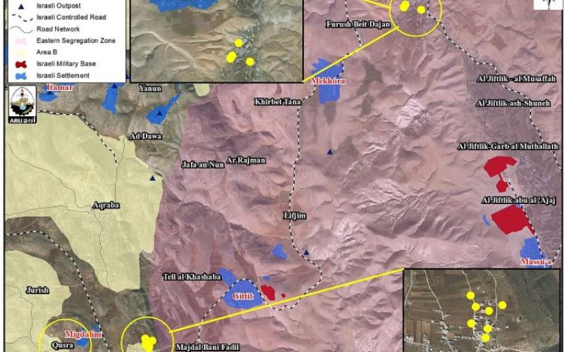 A series of halt-of-construction orders in three Palestinian communities in southern Nablus Governorate