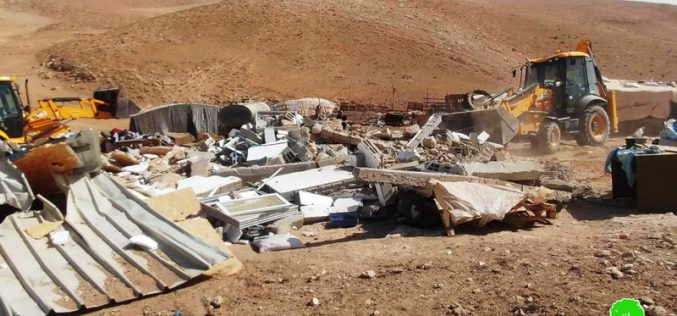 Israeli Occupation Forces demolish two residence in the Masafer Yatta hamlet of Al-Halawah