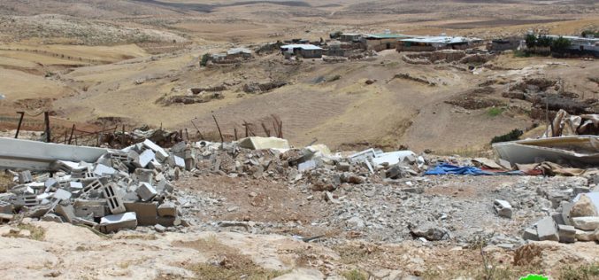 الاحتلال يهدم منشآت سكنية وزراعية في قرية جنبة بمسافر يطا  محافظة الخليل