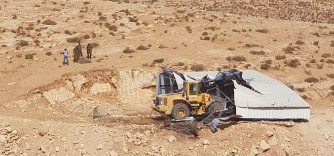 Demolition of  an agricultural facility in At-Tuba- east Yutta- Hebron governorate