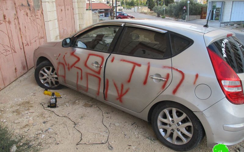 Writing Hatred inciting Slogans and ruining car tires – Sinjil / Ramallah governorate