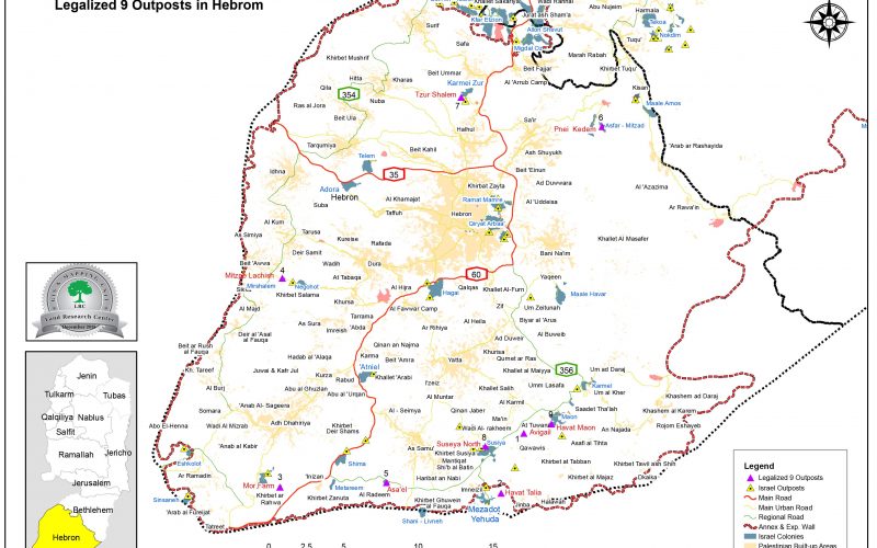 سلطات الاحتلال تنوي شرعنة (9) بؤر استيطانية مقامة على أراضي محافظة الخليل