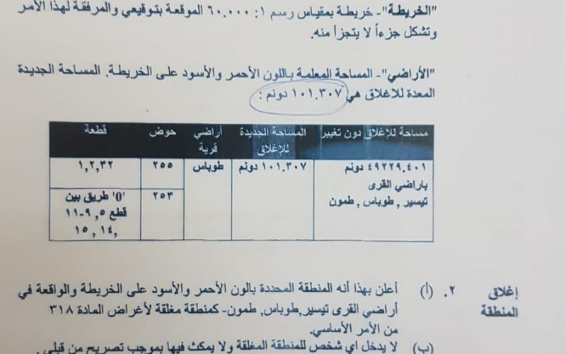 Extending the Validity of Closing Thousands of Dunums in the Jordan Valley