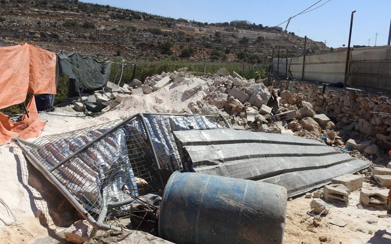 The Israeli occupation demolish a cistern and an agricultural room in Al-Buqa’a / East Hebron