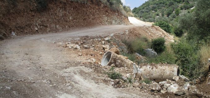 Ravaging a segment of an agricultural road North Deir Ghassana village/ Ramallah Governorate