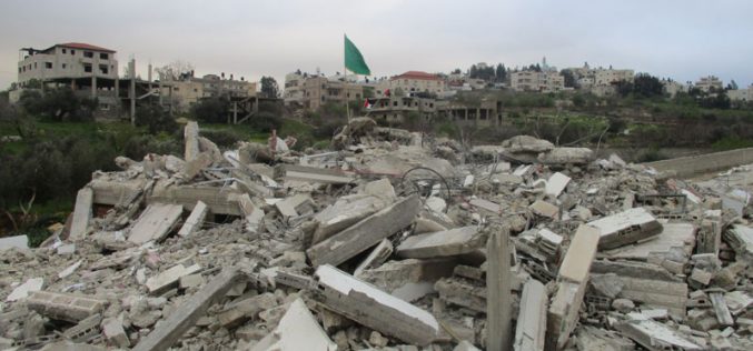 Under security claims  , The occupation demolished ‘Assem Al-Barghuthi house in Kubar village / Ramallah governorate