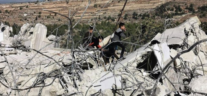 Under security claims , The Israeli occupation destroys 4 houses in Beit Kahil / North  Hebron