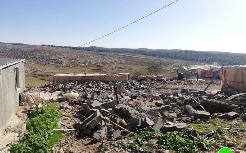 Demolishing an agricultural facility in Ghuwain south As-Samou’/ Hebron governorate