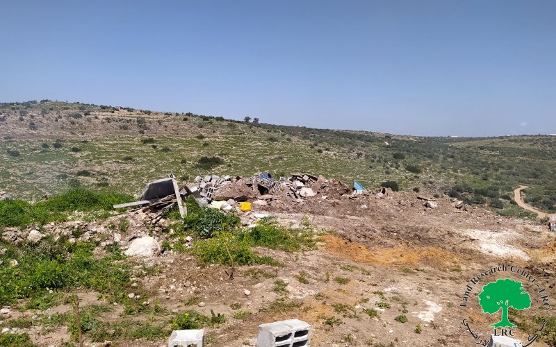 Demolishing an agricultural facility and a rainwater harvesting cistern in Az-Zawiya / Salfit governorate
