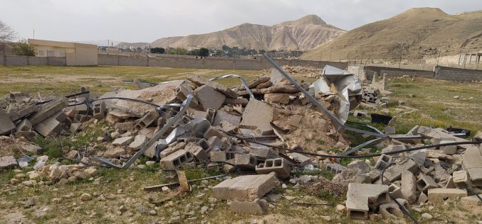 الانتهاكات الإسرائيلية في ظل كورونا: هدم  ثلاثة مساكن قيد الإنشاء في منطقة  السطيح / محافظة أريحا