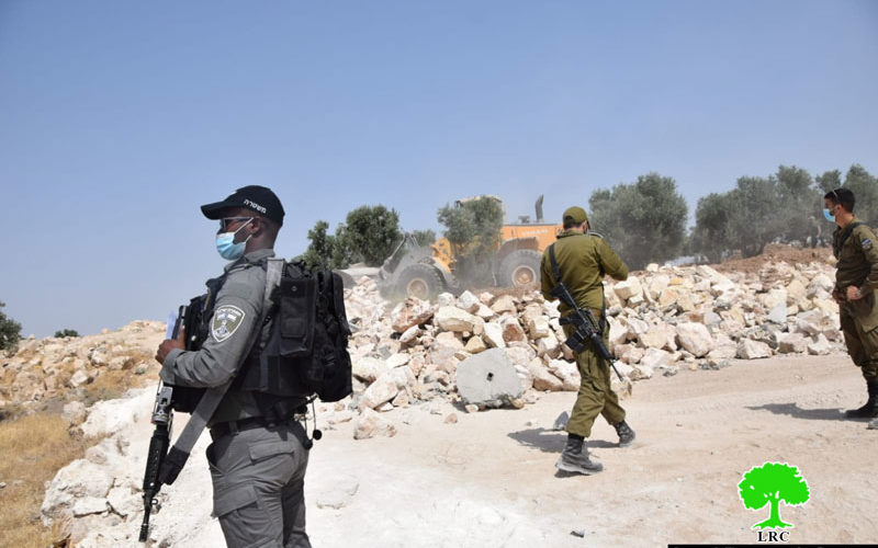 The Israeli Civil Administration demolishes retaining walls in Zif area South Hebron