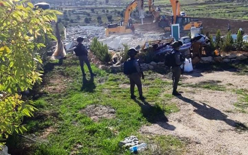 The Israeli Occupation Authorities demolish residential and agricultural structures in Hebron governorate