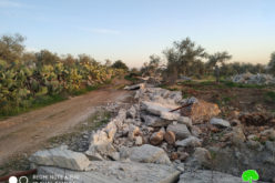 الاحتلال يهدم أسوار إسمنتية تحيط بأرض زراعية في بلدة نعلين / محافظة رام الله
