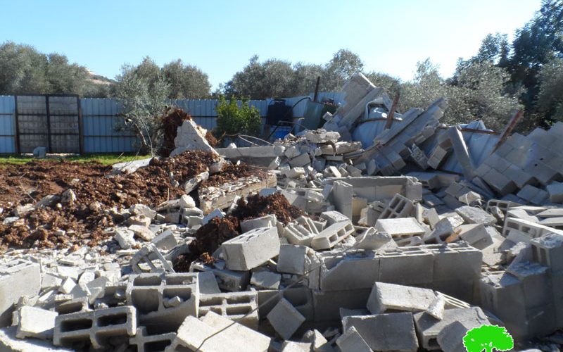 The demolition of an agricultural room in the Hasamis site in the city of Qalqilya