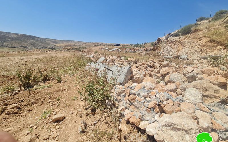 The Occupation Authorities Demolish Retaining Walls in A Plot in Duma village / East Nablus