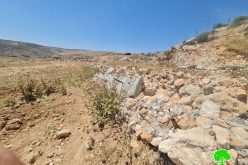 The Occupation Authorities Demolish Retaining Walls in A Plot in Duma village / East Nablus