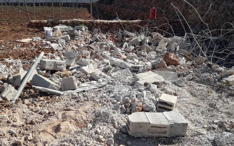 A room and cistern demolished by the occupation in the Al-Baqa’a area, east of Hebron