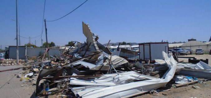 The Israeli occupation demolishes two commercial facilities near Al-Jalama Military Checkpoint / Jenin Governorate