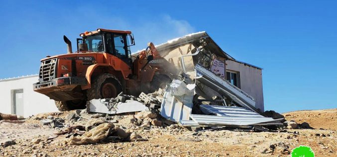 الاحتلال يهدم مدرسة اصفي الأساسية المختلطة في مسافر يطا جنوب الخليل