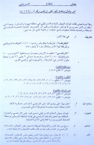 A New buffer zone around the settlement of Shavei Shomron at the expense of Palestinian agricultural land