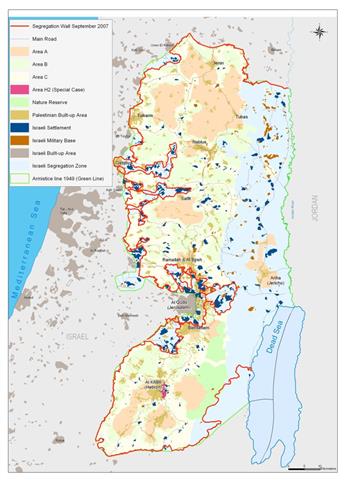The Israeli Segregation Wall isolates 29 Palestinian villages’ boundaries and hits 138 other villages