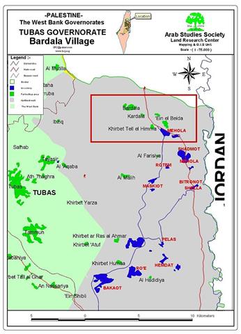 Construction of Separation Wall is under way 
Devastation of agricultural lands in the villages of Bardallah and Ein Al Baida-Tubas district
