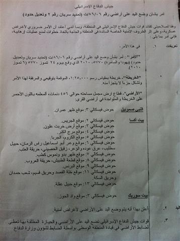 The Confiscation of Lands North West of Jerusalem