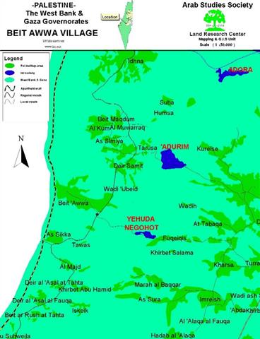 Bulldozing of land and uprooting of trees in Beit Awa village, Hebron district